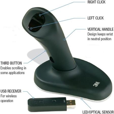 3M Bezdrátová ergonomická myš EM550GPL - velká,