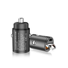 C-TECH Nabíječka USB do auta, 1x Type C + 1 x Type A, 30W, Power delivery 3.0, Quick Charge 3.0, hliníkové tělo