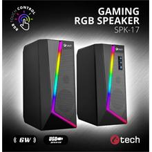 C-TECH reproduktory SPK-17, 2.0, 6W,  RGB podsvícení, 3,5mm jack, USB napájení, černé