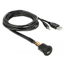 Cable USB Type-A male + 3.5 mm 4 pin stereo jack male > female bulkhead USB Type-A female + 3.5 mm 4 pin female (audio)