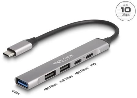 Delock 4-portový tenký Hub USB Type-C™ mající 1 x