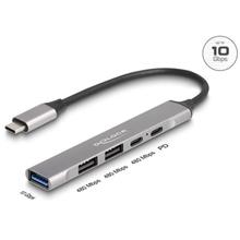 Delock 4-portový tenký Hub USB Type-C™ mající 1 x USB 10 Gbps Typ-A + 2 x USB 2.0 Typ-A + 1 x USB 2.0 USB Type-C™ a PD 
