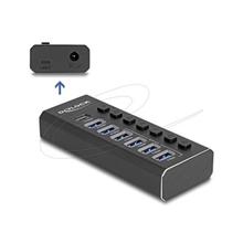 Delock 7portový USB hub se 4 porty 10 Gb/s a 4 porty pro rychlé nabíjení s přepínačem a osvětlením