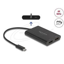 Delock Adaptér USB Type-C na 2 x DisplayPort 4K 60 Hz s grafikou DisplayLink a USB PD