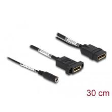 Delock DisplayPort kabel, 4K 60 Hz, se stejnosměrným přívodem, 2,1 x 5,5 mm, 0,30 m, panelová montáž