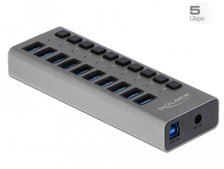 Delock Externí SuperSpeed USB Hub se 10 porty +