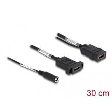 Delock HDMI kabel, 4K 60 Hz, se stejnosměrným přívodem, 2,1 x 5,5 mm, 0,30 m, panelová montáž