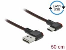 Delock Kabel EASY-USB 2.0 Typ-A samec na USB Type-C™ samec pravoúhlý levý / pravý 0,5 m černý