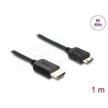 Delock Koaxiální kabel High Speed HDMI HDMI samec na Mini HDMI samec 8K 60 Hz s pleteným opláštěním 1 m