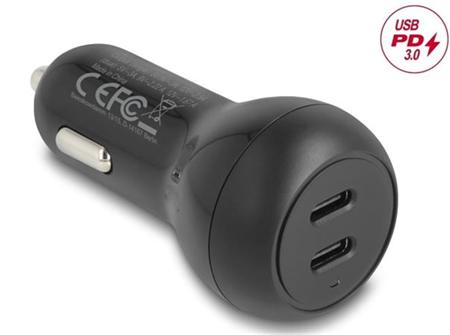 Delock Nabíječka do auta, 2 x USB Type-C™ PD 3.0,