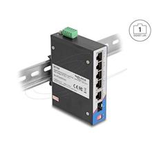 Delock Průmyslový Gigabit Ethernet Switch s 4 porty PoE a 1 port RJ45 a 1 port SFP, na DIN lištu