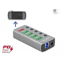 Delock Rozbočovač USB 3.2 Gen 1 se 4 porty + 1 rychlonabíjecím portem + 1 portem USB-C™ PD 3.0 s přepínačem a osvětlení
