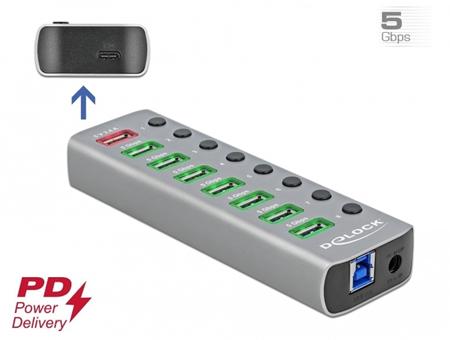 Delock Rozbočovač USB 3.2 Gen 1 se 7 porty + 1