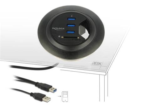 Delock Stolní Hub USB 3.0 3-portový + čtečka SD