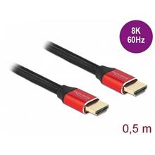Delock Ultra vysokorychlostní HDMI kabel, 48 Gbps, 8K 60 Hz, červená 0,5 m certifikovaný