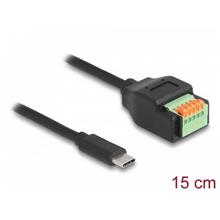Delock USB 2.0 adaptér kabelu ze zástrčkového konektoru USB Type-C™ na svorkovnici, s tlačítkem, 15 cm