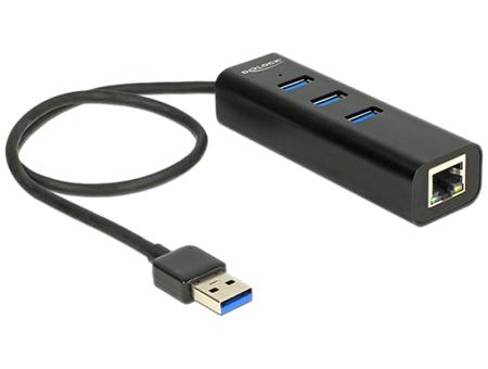 Delock USB 3.0 Hub 3 portový + 1 port Gigabit LAN