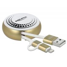 Delock Zatažitelný kabel USB 2.0 2 v 1, Typu-A na Micro-B a Lightning™, bílý / zlatý
