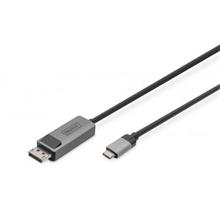 DIGITUS 8K@30Hz. USB typu C na DP; kabelový adaptér HBR3; Alu bydlení; Černá 1m