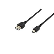 Digitus USB 2.0 connection cable, type  A - mini B (5pin) M/M, 1.8m, USB 2.0 conform, UL, bl