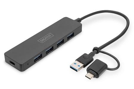 Digitus USB 3.0 Hub 4-Port, Slim Line, 0,2m