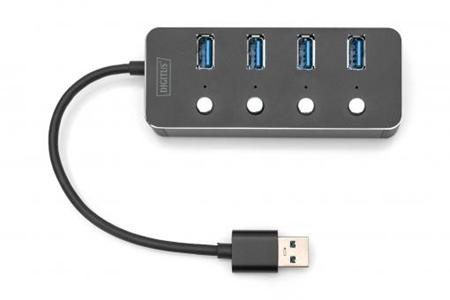 DIGITUS USB 3.0 Hub, 4 porty, přepínač Hliníkové