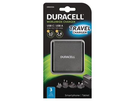 Duracell 3A Type-C & 2.4A USB Travel charger,