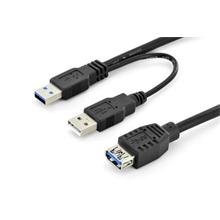 Ednet USB 3.0 Y-adapter, type 2xA to A  M/M/F, 0.3m, Super Speed, UL, gold, bl