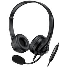 Genius HS-235U AI Headset, drátový, náhlavní, mikrofon, Copilot, ovládání hlasitosti, kabel 2,4m, USB, černý