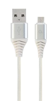 Kabel CABLEXPERT USB 2.0 AM na MicroUSB (AM/BM), 1m, opletený, bílo-stříbrný, blister, PREMIUM QUALITY