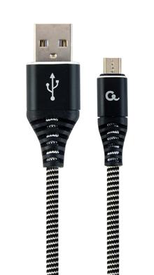 Kabel CABLEXPERT USB 2.0 AM na MicroUSB (AM/BM), 2m, opletený, černo-bílý, blister, PREMIUM QUALITY