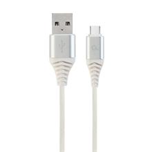 Kabel CABLEXPERT USB 2.0 AM na Type-C kabel (AM/CM), 1m, opletený, bílo-strříbrný, blister, PREMIUM QUALITY