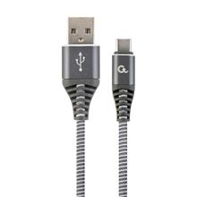Kabel CABLEXPERT USB 2.0 AM na Type-C kabel (AM/CM), 2m, opletený, šedo-bílý, blister, PREMIUM QUALITY