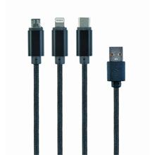 Kabel CABLEXPERT USB A Male/Micro B + Type-C + Lightning, 1,8m, opletený, černý, blister