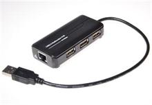 MicroConnect USB2.0 HUB 3-portový + Ethernet 10/100Mbps, bez ext. napájení, černý