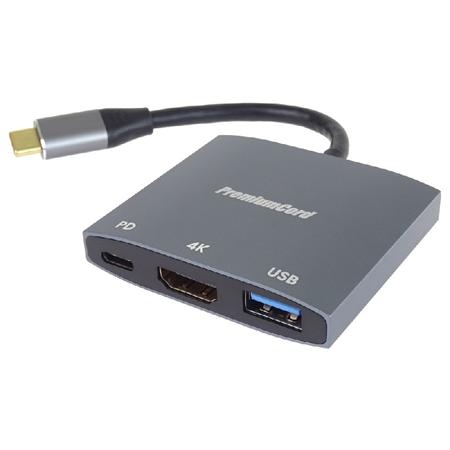 PremiumCord adaptér USB-C na HDMI, USB3.0, PD,