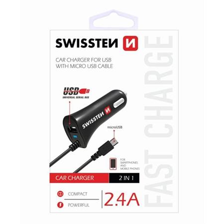 SWISSTEN CAR CHARGER MICRO USB AND USB 2,4A