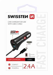 SWISSTEN CAR CHARGER USB-C AND USB 2,4A POWER