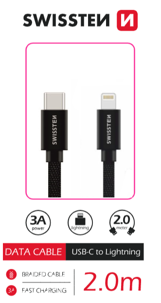 SWISSTEN DATOVÝ KABEL TEXTILE USB-C / LIGHTNING