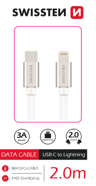 SWISSTEN DATOVÝ KABEL TEXTILE USB-C / LIGHTNING