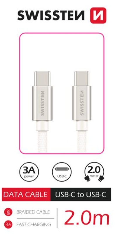 SWISSTEN DATOVÝ KABEL TEXTILE USB-C / USB-C 2,0 M