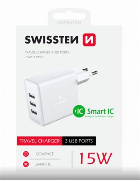 SWISSTEN SÍŤOVÝ ADAPTÉR 3x USB 3A 15W